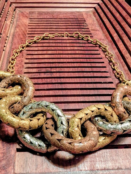 Jewelry - Vintage Designer Modernist MCM Copper Silver Brass Link Chain Brutalist Necklace